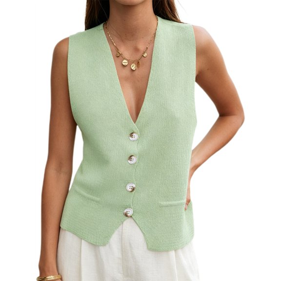 Sleeveless Sweater Women's Fashion Casual Loose Spring Summer Waistcoat V Neck Button Knit Vest