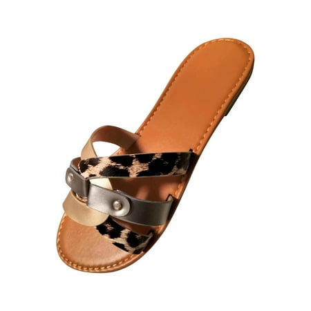 

Jsezml Strappy Flat Sandals for Women Snake Pattern Open Toe Sandals Lightweight Walking Shoes Summer Casual Slippers