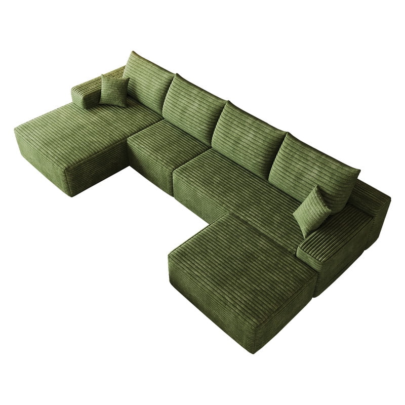 135" Cloud Sectional Sofa with Ottoman, U-Shaped Modular Sofa Couch with Chaise, Modern Minimalist Deep Seat Upholstered Sectional for Living Room, Plush Corduroy Fabric Corner Sofa