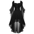 thumbnail image 3 of Shadoumai Goth Dress for Women Bell Sleeve Lace Up Steampunk Dresses Cold Shoulder Halloween Outfits High Low Medieval Clothes, 3 of 8