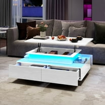 Craftian Lift Top LED Coffee Table, Modern Living Room Tables with 4 Spacious Drawers, White