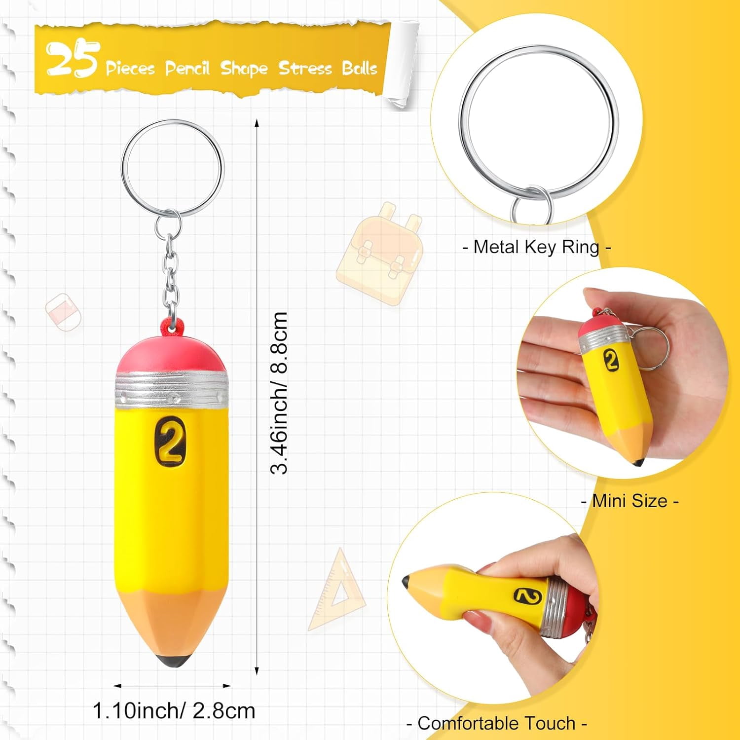 Back to School Gift Bulk for Teacher Cute Foam Squeeze Pencil Teacher Keychains First Day of School Gift for Party