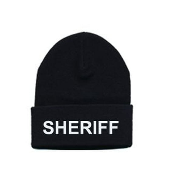 Hero's Pride SHERIFF Beanie - Acrylic Knit Watch Cap with White Embroidery, One Size, Black
