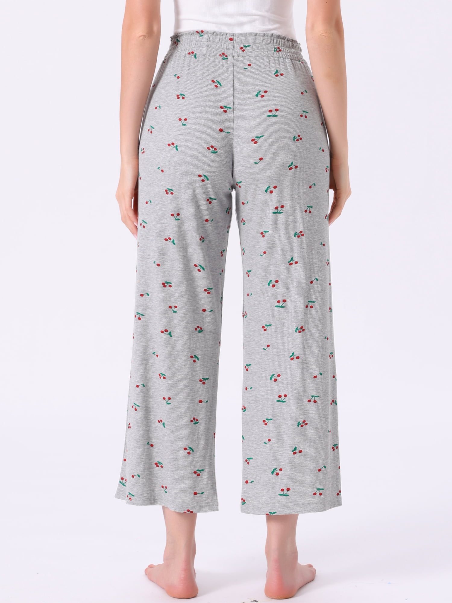 DARING DIVA Women's Palazzo Print Lounge Elastic Waist Loose Wide Leg Pants S Gray