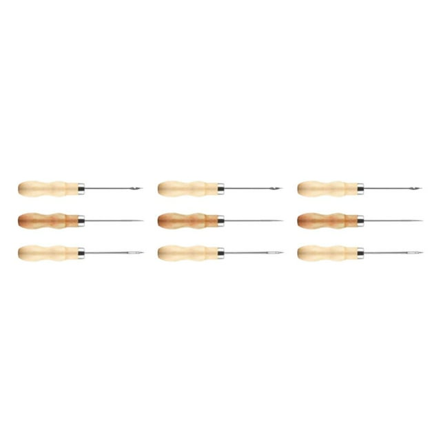 relayinert Premium 3x Sewing Awl Punching Wood Handle Needle for Candle Making Canvas Style A 3Set