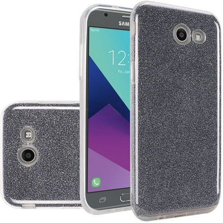 For Samsung Galaxy J3 Prime Emerge Amp Prime 2 Express Prime 2 (2017) Hybrid Clear PC TPU with Glitter Paper Case Cover -