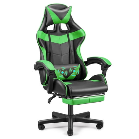 Soontrans Gaming Chair Computer Chair with Footrest, Office Chair with Lumbar Massage Pillow, Racing Ergonomic Game Chair , Swivel Gamers Chair for Adults Kids, Green