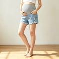 thumbnail image 2 of Afuyipoi ​Women's Maternity 100%Denim Shorts Under Belly, Low Rise Ripped Pregnancy Jean Shorts with Comfortable Waistband Blue Size 2XL, 2 of 8
