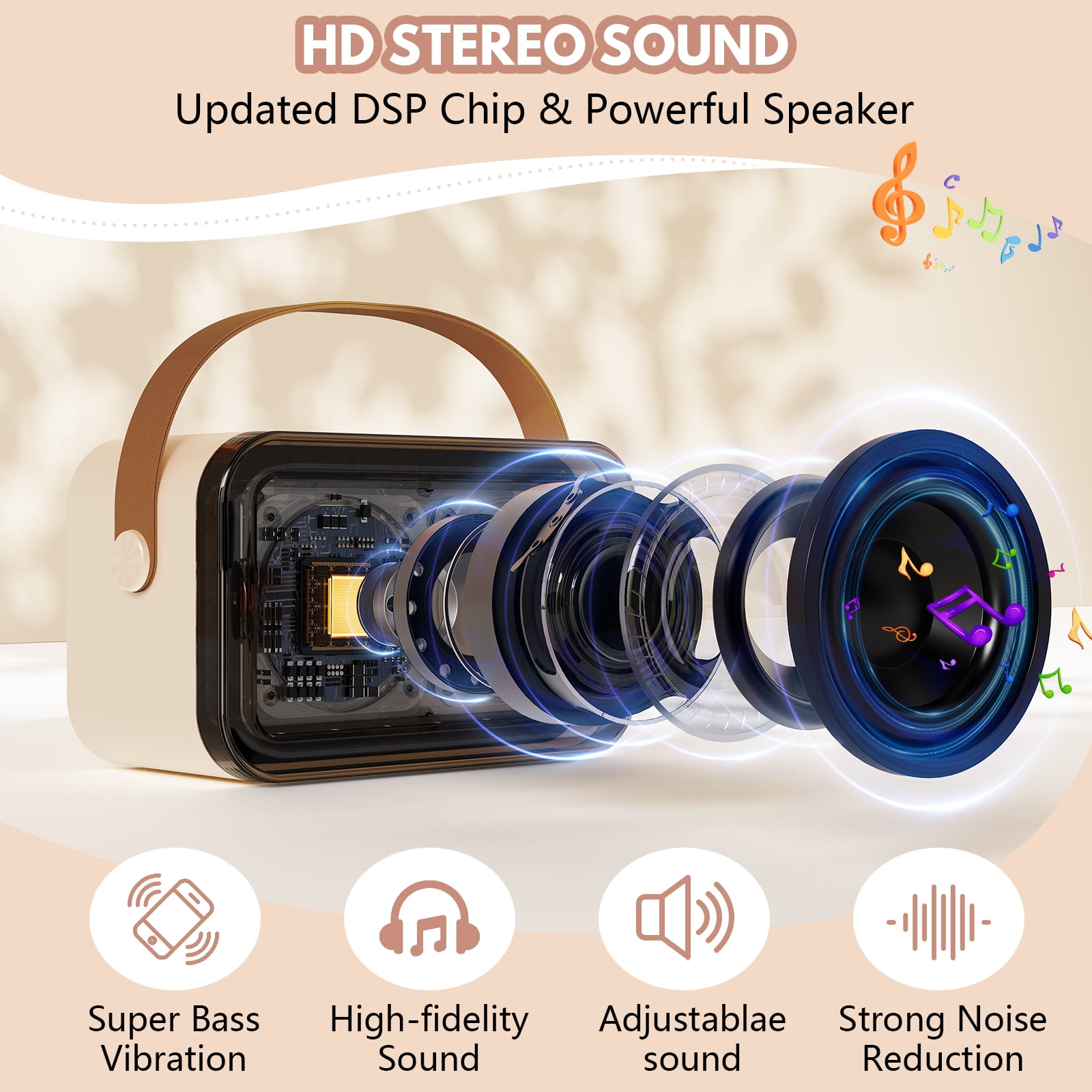 FanFun Mini Karaoke Machine, Karaoke Machine for Kids Adults, Karaoke Sytem with Wireless Mic & RGB Light,D36