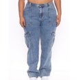 thumbnail image 6 of Women's High Waisted Cargo Jeans Stretch Wide Leg Denim Pants Trendy Light Blue M, 6 of 6