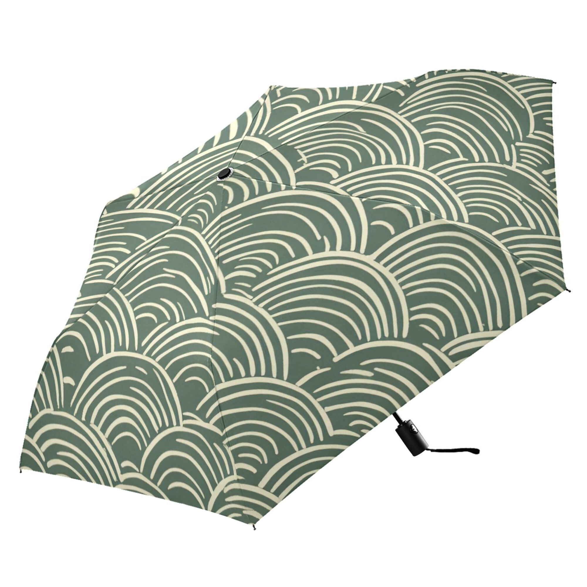 FORMRS Travel Umbrella Folding Auto Open Close Windproof Rain UV Protection, Retro Green Abstract