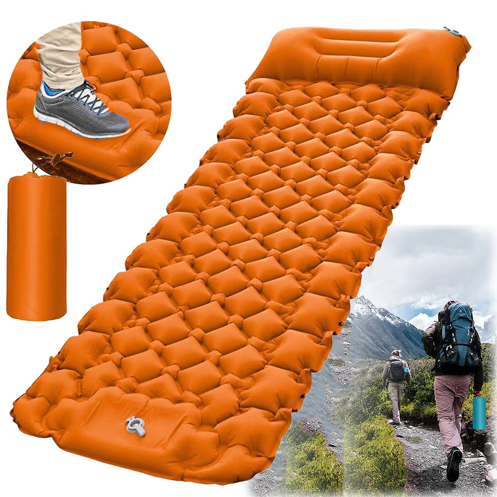 Orange Inflatable Hiking Camping Pillow Outdoor Beach Inflatable Travel Pillow 