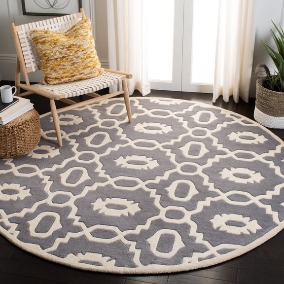 SAFAVIEH Chatham Ethan Geometric Wool Area Rug, Dark Gray/Ivory, 7' x 7' Round