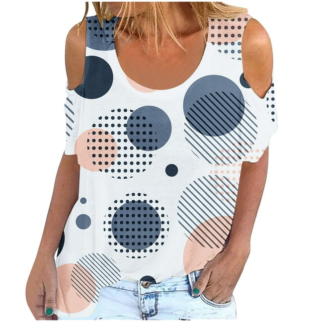 Chemises d'Été Florales Tops pour Femmes Col Rond Épaules Dénudées Manches Courtes Blouses Flatteuses Leggings for