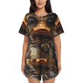 thumbnail image 1 of Xecao Vintage Gentleman Duck Pattern Women's Short Sleeve Pajama Set Soft Sleepwear Lounge Set with Button Front Top and Drawstring Shorts with Pockets-X-Large, 1 of 6