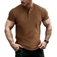 thumbnail image 3 of vdgthytj Mens Short Sleeve Shirts Henley Neck Button Loose Fitting Summer Casual Ribbed Knit Sweater Shirts, 3 of 4