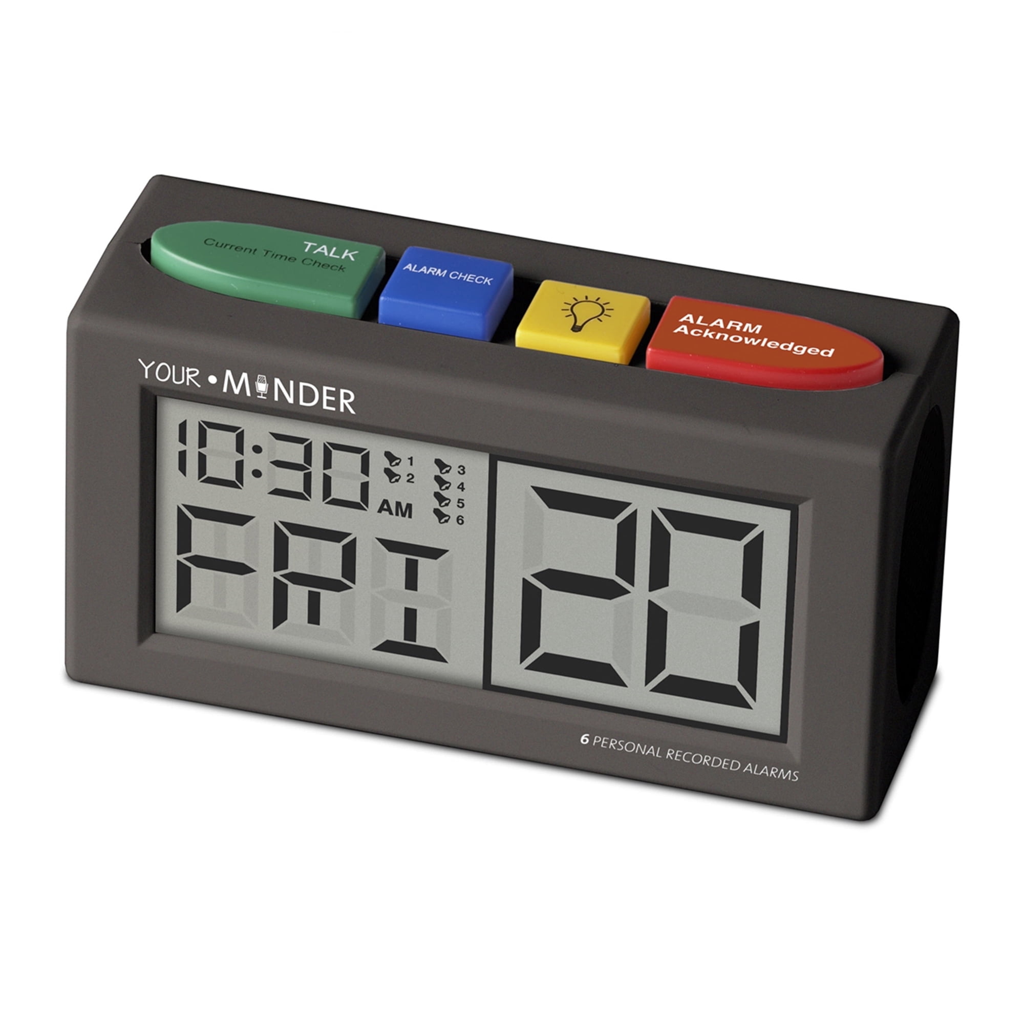 MEDCENTER Your Minder Voice Record and Replay Reminder Clock with Loud, Easy-Set Alarms, Talking Alarm Clock for Medication Black, (With Adapter)