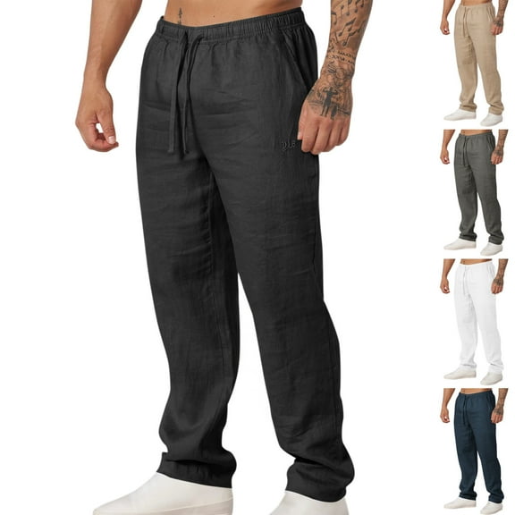 ZZwxWA Pants for Men Men's Casual Fashion Holiday Solid Casual Elastic Waist Pocket Pants Linen Pants Men 50% Off Clear