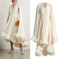 thumbnail image 2 of Robes Irrégulières à Volants pour Femmes Col en V Manches Cape Taille Haute Lacets Robe Ample Été Femme, 2 of 10