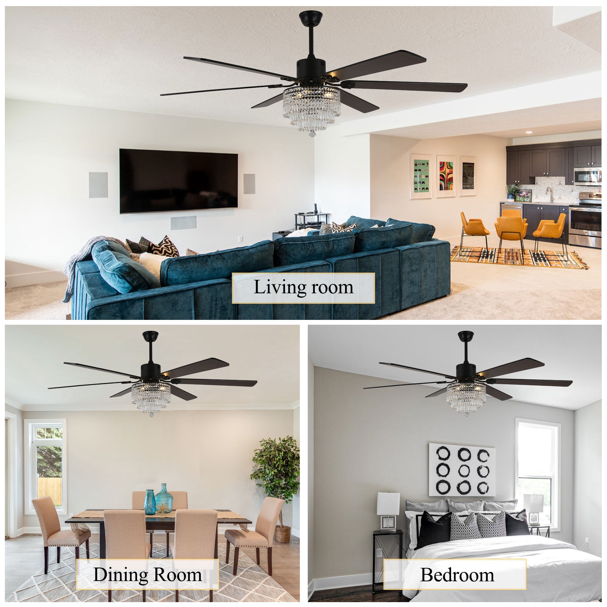Chords Attic 65" 6-Blade Reversible Ceiling Fan with Lights and Remote Control, 6-Speed, Timer Setting Quiet DC Motor