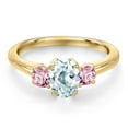 thumbnail image 3 of Gem Stone King 10K Yellow Gold Sky Blue Aquamarine and Pink Lab Grown Diamond Engagement Ring for Women | 1.11 Cttw | Oval 7X5MM | Gemstone March Birthstone | Size 7, 3 of 6