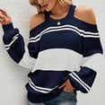 thumbnail image 1 of Women Cold Shoulder Halter Neck Sweater Striped Color Blocking Women Off Shoulder Top for Autumn Winter, 1 of 6