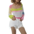 thumbnail image 2 of KOMOO Women Long Sleeve Patchwork Crop Tops Color Block Crochet Knit Sweaters Spring Fall Cutout Casual Pullover, 2 of 9
