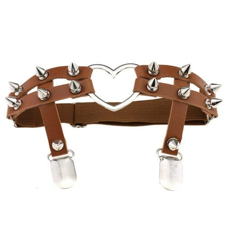 

Adjustable Women Leather Strap Heart Garter Elastic Rivet Stud Leg Garter Belt