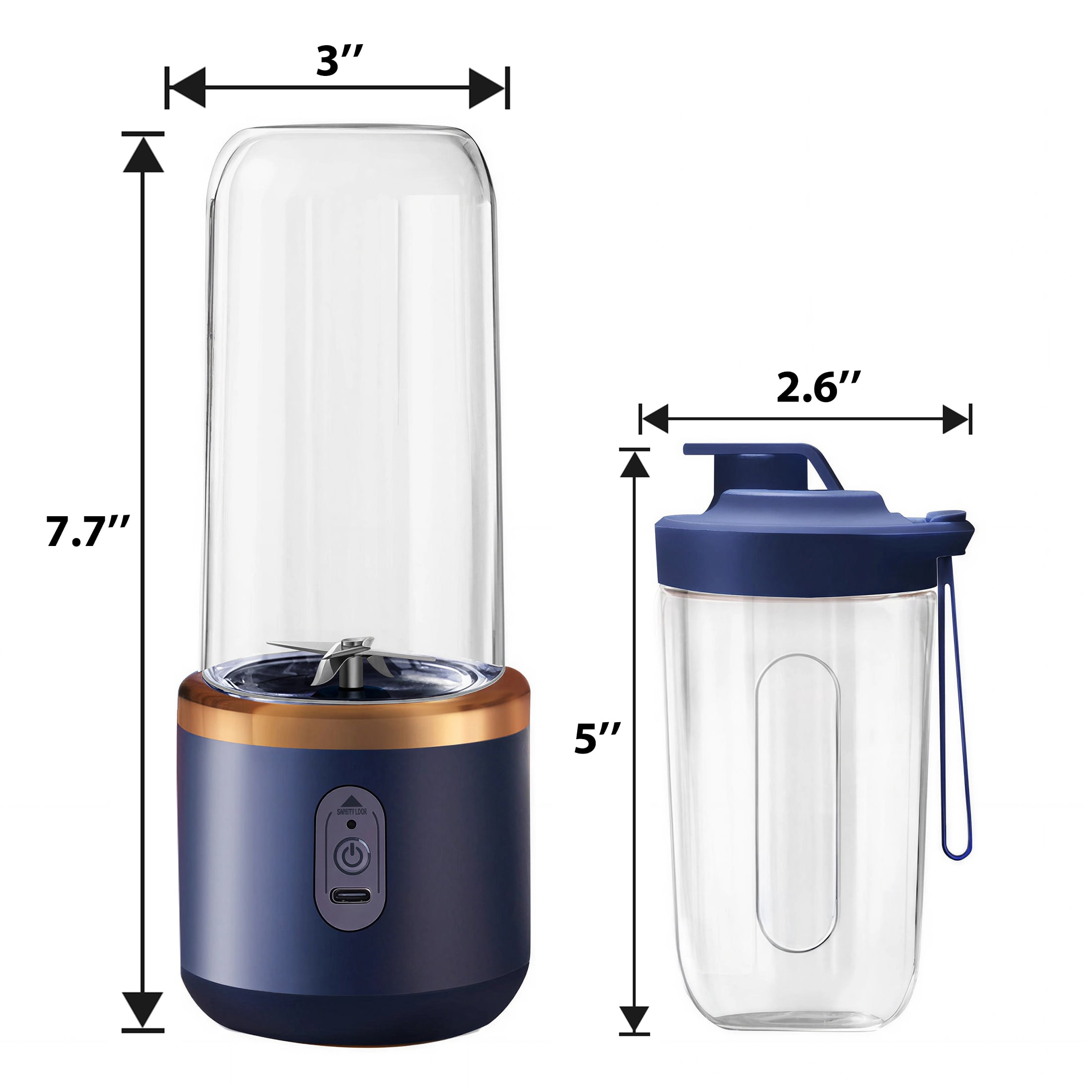 GARITIN Personal Portable Blender for Smoothies & Shakes, USB-C Rechargeable Compact Juice Mixer with 13.5oz Travel Cup, for Gym, Travel, Home, Blue