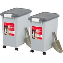 IRIS USA 30 lbs Dog Food Storage Container with Wheels, Airtight Lid, 2-Cup Scoop, 2 Pack, Gray/Dark Gray