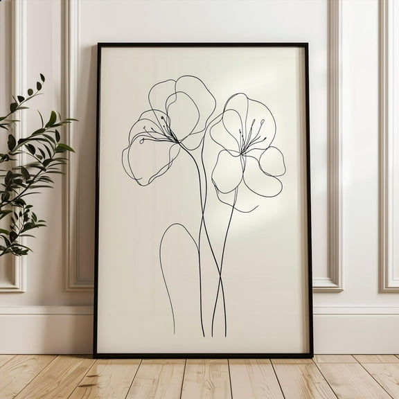 PosterArt Flower Line Art Poster, Botanical Minimalist Art Print, Black and White Floral Wall Decor, 8x12 UNFRAMED