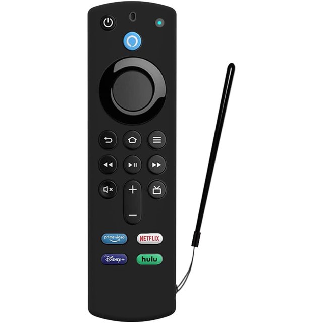 Funda protectora para control remoto por voz de Alexa (3.ª generación, versión 2021), carcasa de silicona a prueba de golpes, con cuerda antipérdida (negro)