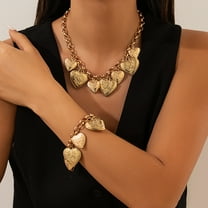 Vintage Peach Heart Alloy OT Buckle Chain Necklace Collarbone Necklace Set