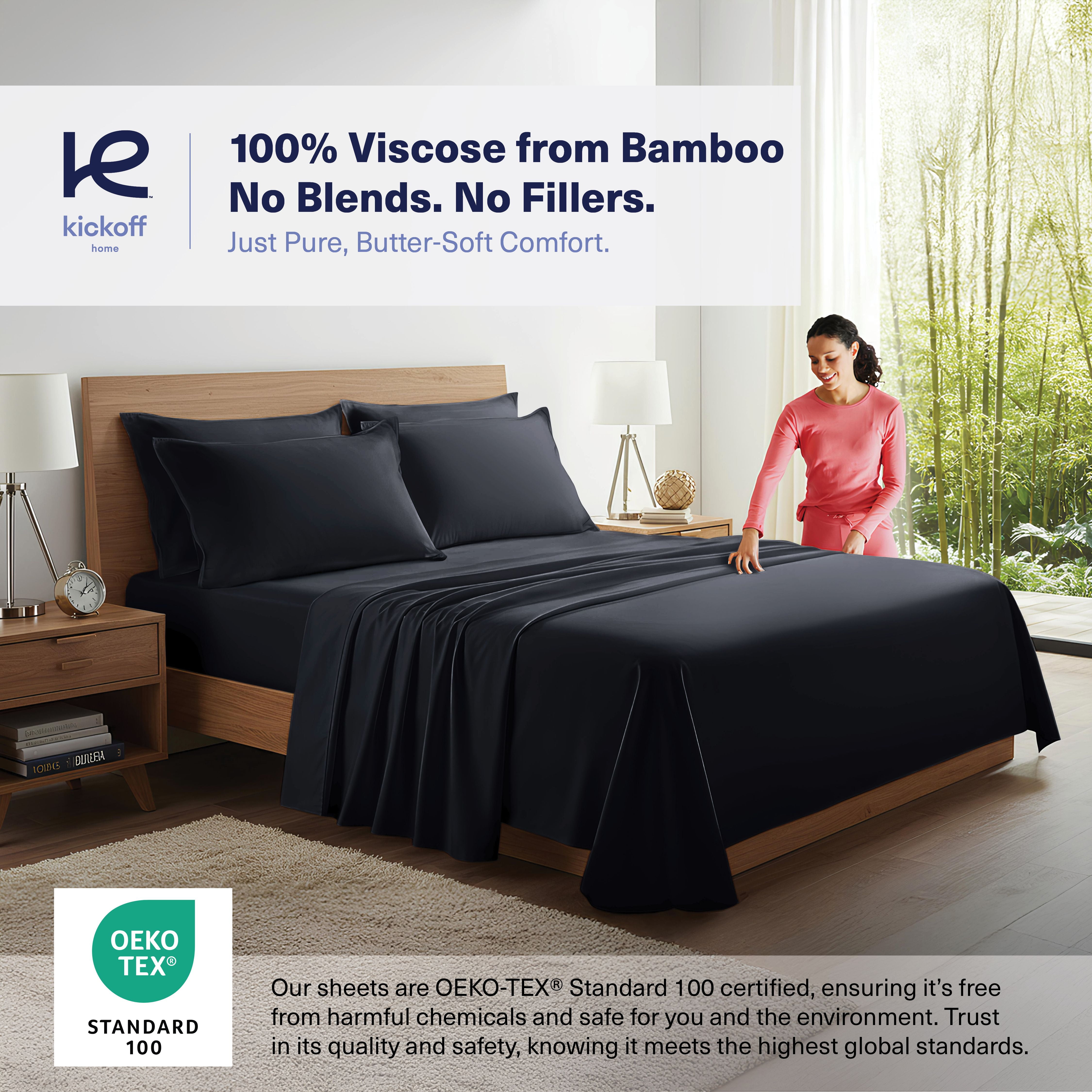 Kickoff Viscose Bamboo Sheets Twin XL Size 3-pc 100% Organic Bamboo Viscose Bed Cooling Sheets Twin XL Size Set Cool Bedding for hot sleepers sheet, Flat, Fitted, Pillowcase (Onyx Black, TXL)