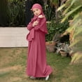 thumbnail image 4 of RXMEKW Ensemble de Robe Musulmane avec Châle pour Filles Manches Longues Col Rond Robe à Volants Tenue 2 Pcs Rose, 4 of 8