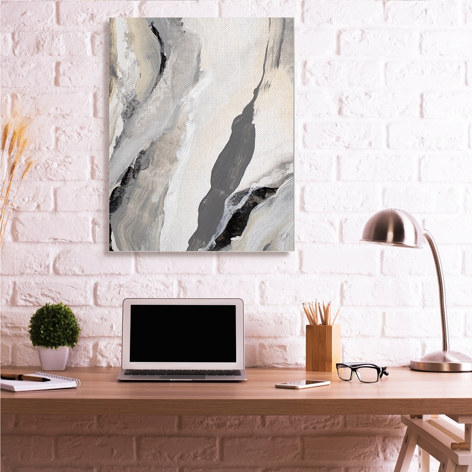 Stupell Industries Paint Stroke Movement Abstraction Grey Beige ,36 x 48,Designed by Lanie Loreth
