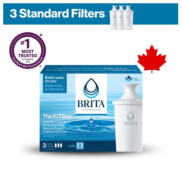 Brita Standard Replacement Filter, Reduces Contaminants while keeping healthy minerals, Certified by WQA to reduce Chlorine for improved taste, Made without BPA, Replace after 151 litres