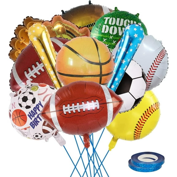 14 Pieces Sports Foil Balloon Set, 18 Inch Sports Theme Birthday Party Supplies Decorations, Football, Basketball, Baseball and Soccer Foil Balloon for Ball Fans Club, Home Decor