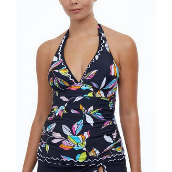 Profile by Gottex BLACK MULTI Monaco Halter Tankini Swim Top, US 6