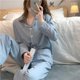 thumbnail image 2 of Pijamas informales de manga larga para mujer, ropa de dormir, pantalones de Color sólido, conjuntos de 2 piezas, ropa de casa, ropa de noche, 2 of 4