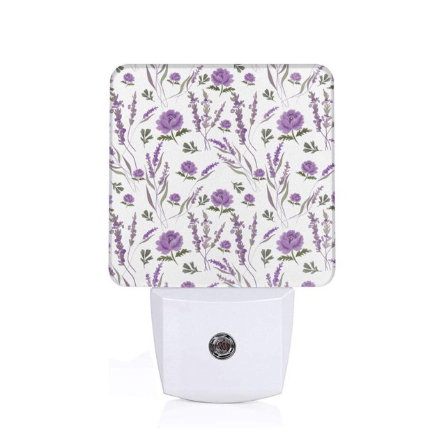 Balery Lavender Flowers Luz Nocturna LED con Sensor Automático, Enchufe con Sensor Crepuscular, Luz Suave de 0.5W para Dormitorio, Pasillo, Baño-US