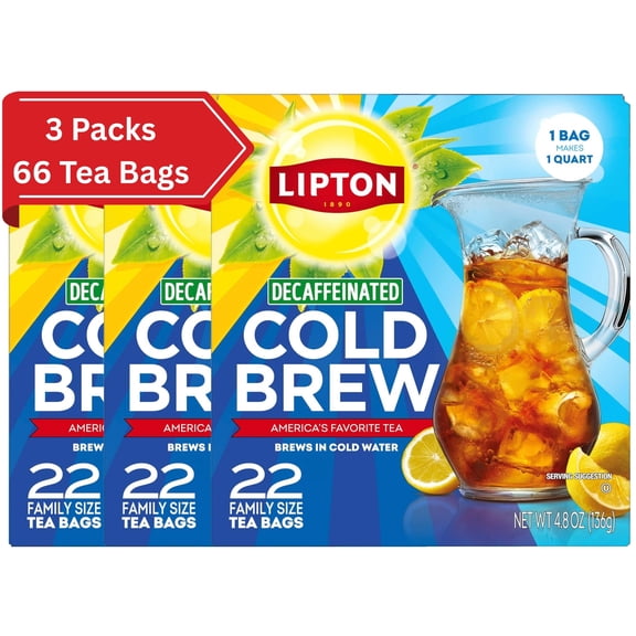 Lipton Decaf Cold Brew Iced Tea Bags, Family Size Iced Tea Bags, 22 Tea Bags (Pack of 3)
