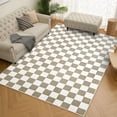 thumbnail image 2 of Arogan Checkered Area Rug for Living Room Bedroom Washable Rug, Camel and White,4' x 6', 2 of 7