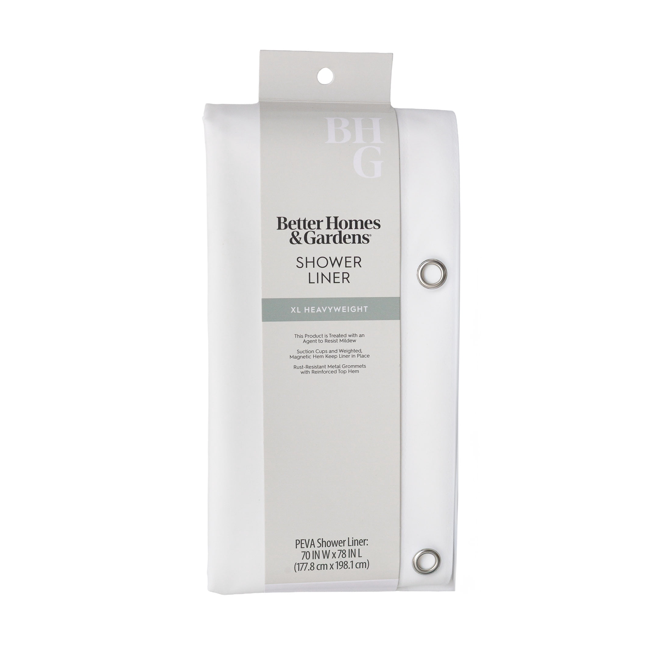 Better Homes & Gardens Extra Long Heavyweight PEVA Shower Liner, 70" W x 78" H, Arctic White