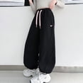thumbnail image 4 of NOLDARES Girls Wide Leg Casual Sweatpants with Pockets - Lounge High Waist Pants Drawstring Kids Teen(Black,10-11 Year), 4 of 6