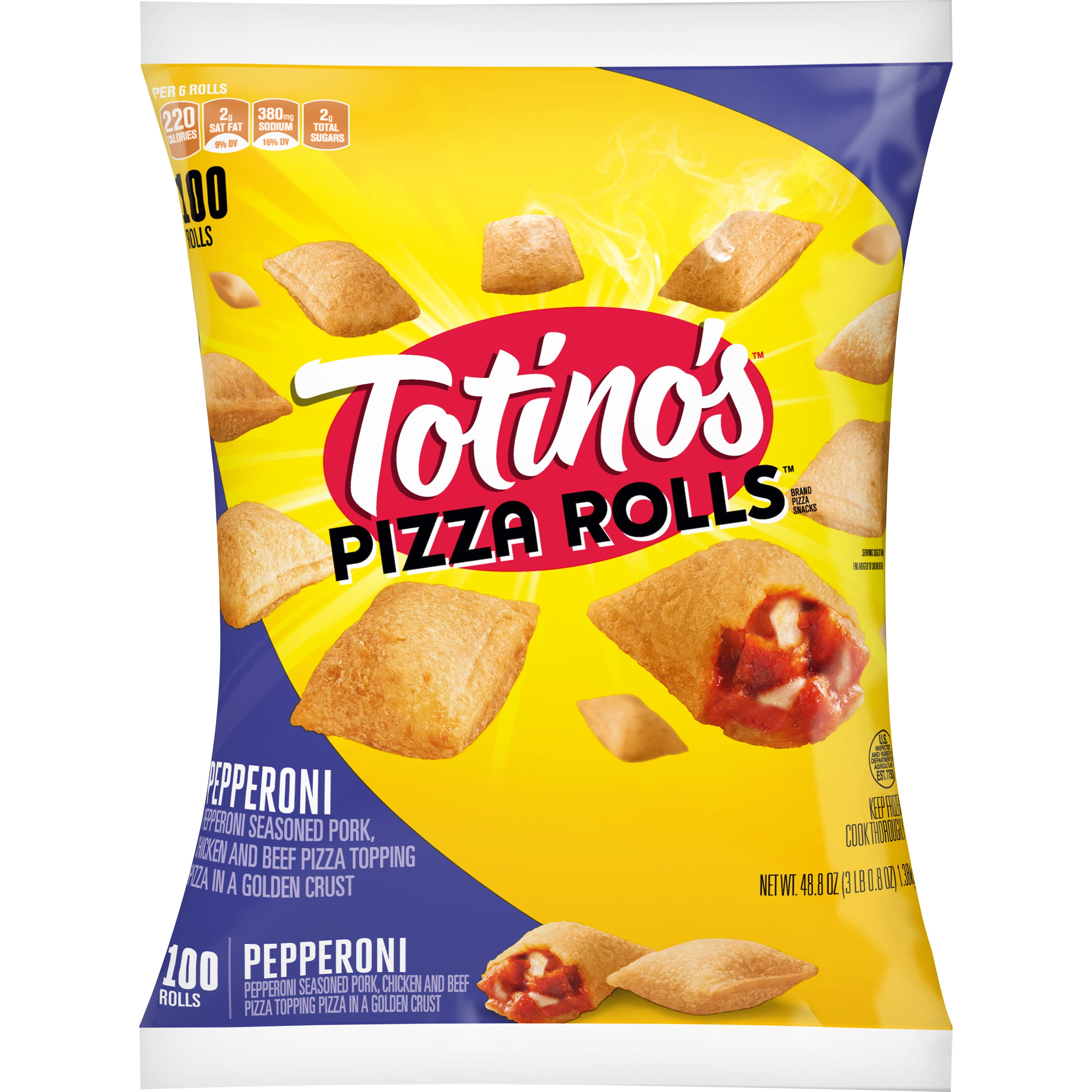 Totino's Frozen Pizza Rolls, Pepperoni, 100 rolls, 48.85 oz Bag