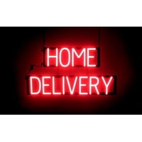 SpellBrite HOME DELIVERY LED Sign for Business. 28.4" x 15.0" Red HOME DELIVERY Sign Has Neon Sign Look With Energy Efficient LED Light Source. Visible from 500  Feet, 8 Animation Settings.