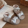 thumbnail image 6 of SGMVNU Toddler Girls Sandals and Pearls Strappy Dress Sandals Open Toe Flat Sandals Summer Shoes for Little/Big Kids Silver Size 10.5-11 Years, 6 of 7