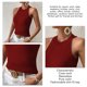 thumbnail image 5 of Camiseta sin mangas con cuello halter para mujer para verano Cable Knit Casual Slim Fit Camisa sin mangas de color puro Rojo vino M, 5 of 6