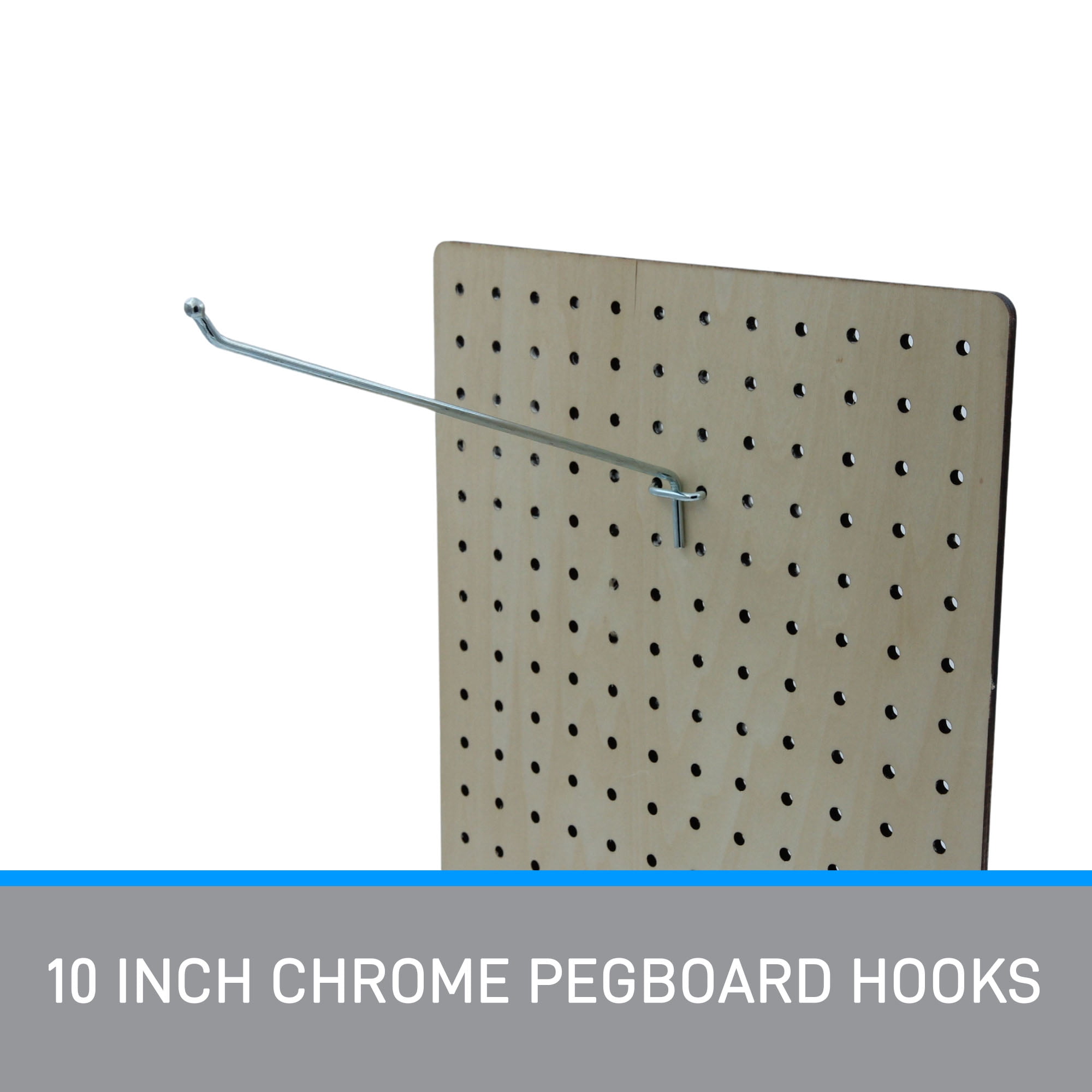 SSWBasics 10 Inch Chrome Pegboard Hooks - 20 Pack of Peg Board Hooks - Durable Pegs for Pegboard - Fits 1/4" or 1/8" Holes - Ideal for Organizing Tools and Accessories